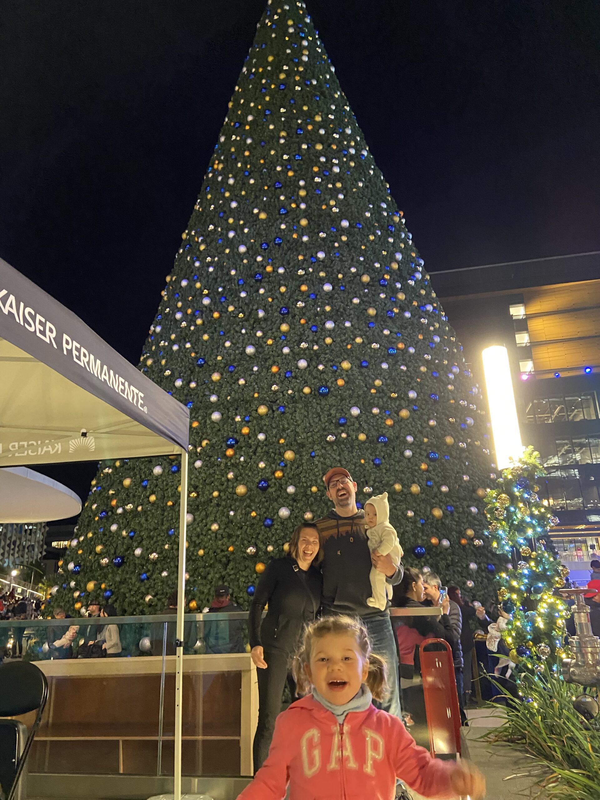 family with xmas tree